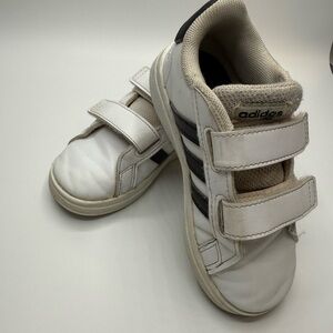 Kids Adidas White and Black Velcro Sneakers